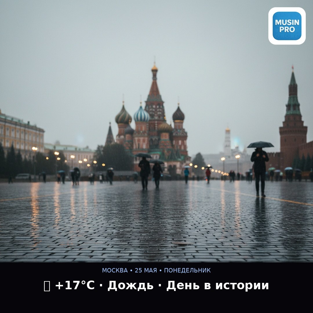 🌦 Москва, 25 мая. Понедельник. Днём +17…+19°, небольшой дождь, ощущается как +1