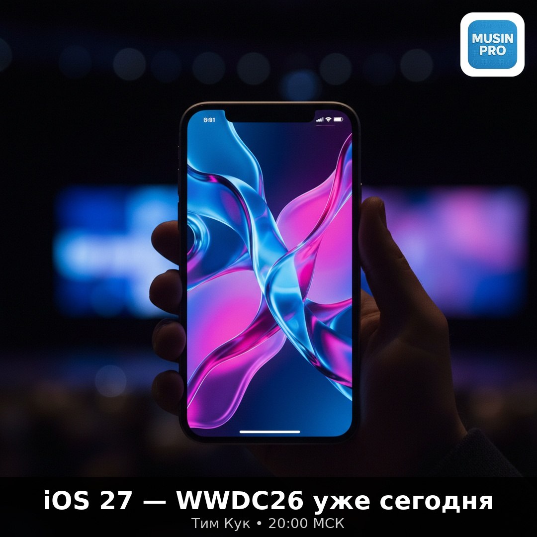 🍎 WWDC26 — сегодня в 20:00 МСК. Чего ждать от iOS 27 Тим Кук выходит на сцену п