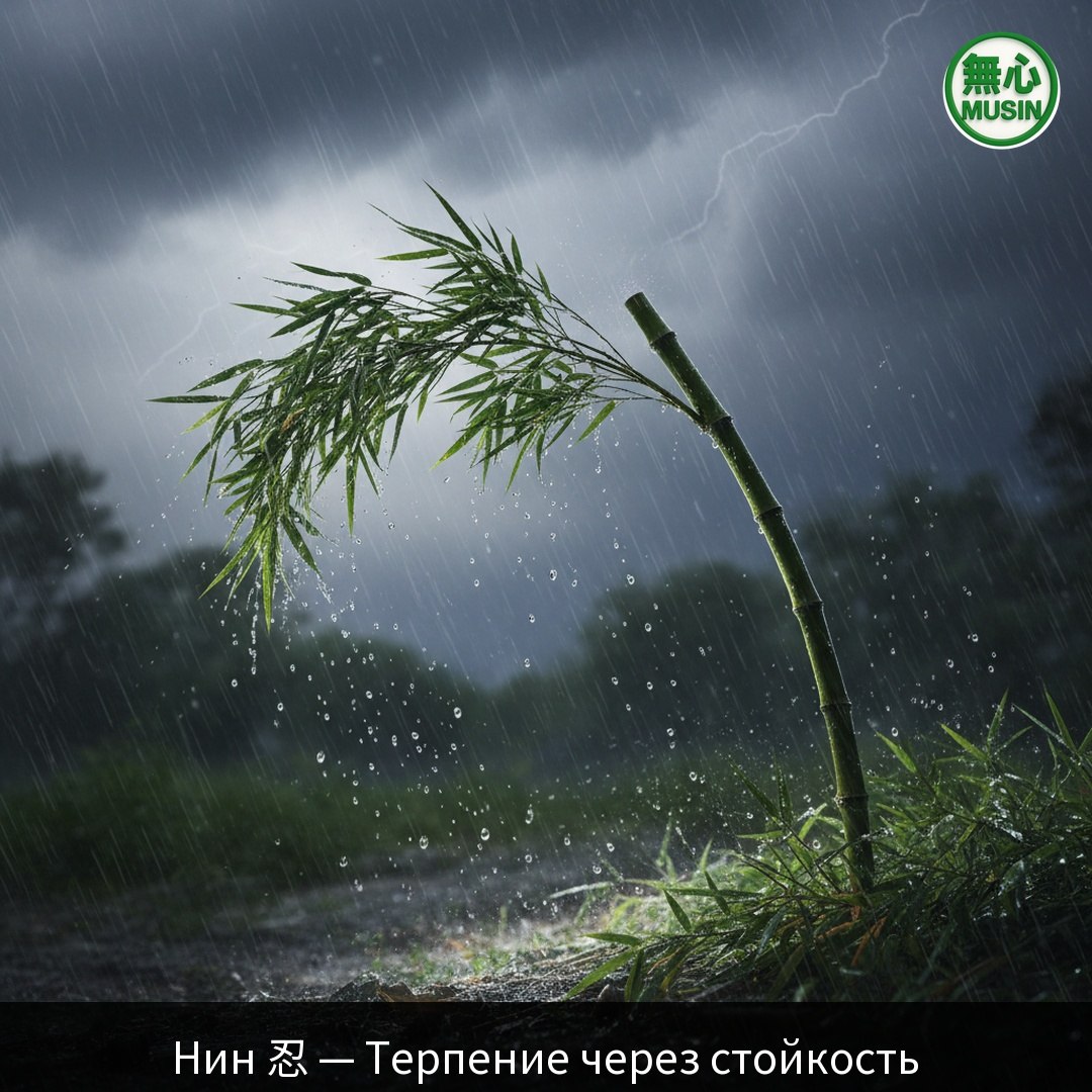 MUSIN 無心 | Нин 忍  Бамбук не сопротивляется буре. Он гнётся — и не ломается.  В я